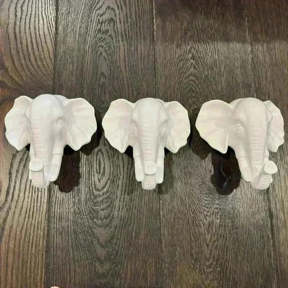 White  Ceramic Elephant Wall Decor - 3 - Picture 1 of 4